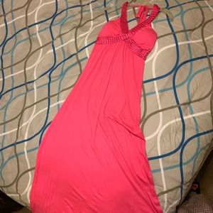 Pink Entro Maxi Halter dress sz M w/ satin straps